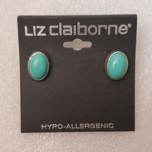 NOS Liz Claiborne post back silver tone earrings with turquoise blue cabochon